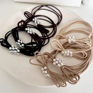 Women Elegant Bowknot Hair Ties Artificial Pearl Embellished Elastic Scrunchies Handmade Nylon Hair Bands Hair Accessories