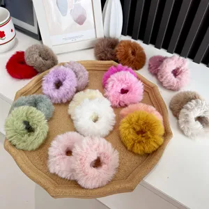 Sweet Multicolor Plush Hair Ties Faux Fur Scrunchies Thickened Elastic Hair Ropes For Women Autumn Winter Accessories