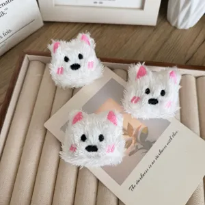 Set of 3 cute white plush Westie dog accessories for clothes, bags, and shoes.