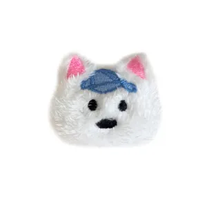 Cute plush Westie dog head accessory for clothing and bags