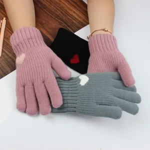 Winter Warm Knitted Gloves For Women Thickened Double Layer Plush Lined Thermal Cold Weather Cycling Gloves