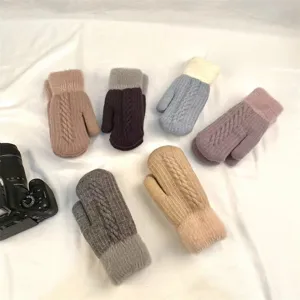 Donne inverno spesse calde treccia maglia guanti morbidi peluche fodera freddo