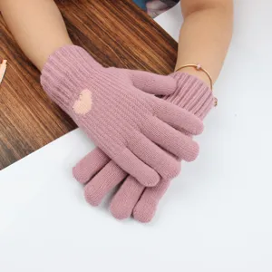 Women's winter warm knitted gloves thick plush lined cute heart pattern outdoor cycling