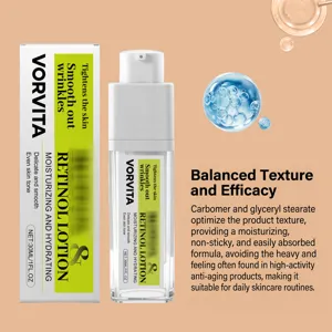 Detailed view of the lightweight retinol lotion pump bottle and packaging box, showcasing texture.