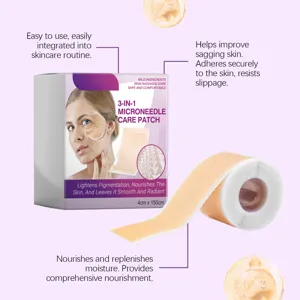 Microneedle care patch detail showing skin hydration, tightening and safe formula.