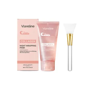 VIARELINE masque visage pelliculable de nuit au collagène avec pinceau pour peau élastique.