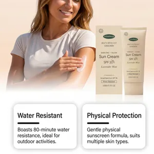 Vue rapprochée détaillée de la crème solaire minérale apaisante SPF30 menthe lavande.