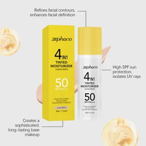 Vue détaillée de la crème hydratante teintée 4 en 1 avec SPF 50 et teinte ivoire.