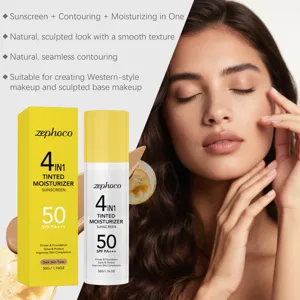 zephoco Crème Hydratante Teintée Sombre Solaire SPF50 Base de Maquillage Visage 50g