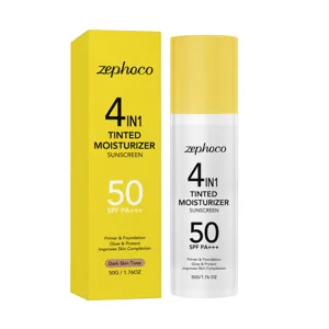 Zephoco 4 en 1 Crème Hydratante Teintée et Solaire SPF 50 pour Peau Foncée 50g