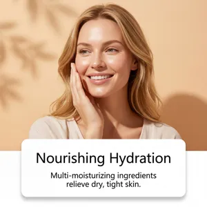Gros plan détaillé de la crème hydratante visage pour une hydratation nourrissante et douce.