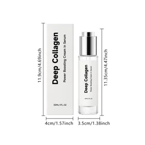 Dettaglio flacone siero viso al collagene con dimensioni, cura idratante per la pelle.