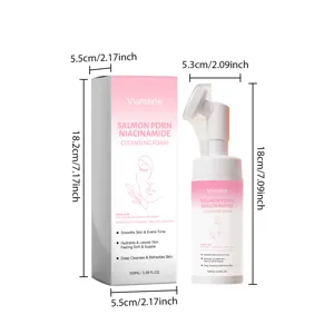 Vue détaillée de la mousse nettoyante Viareline saumon PDRN avec dimensions du produit.