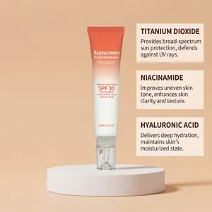 Crème solaire teintée SPF 30 offrant une protection UV quotidienne, hydratation et teint uniforme.