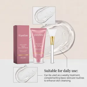 VIARELINE masque peel-off au collagene vue detaillee avec texture gel claire et pinceau.