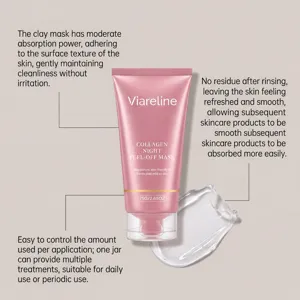 Masque Peel-Off de Nuit au Collagène VIARELINE 75g, nettoyage doux et hydratation.