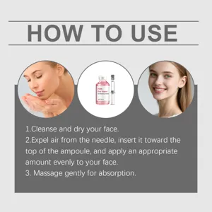 Immagine di guida dettagliata all'uso che mostra le fasi di applicazione del siero viso.