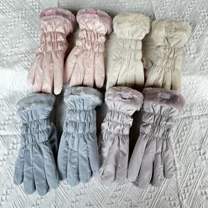 Women winter warm touch screen down cotton gloves thick windproof fleece thermal mittens.
