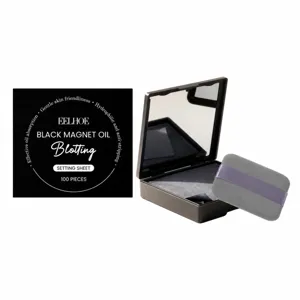 Portable Black Oil Blotting Paper Set With Mirror Case And Puff Facial Oil Control Clean Sheets Makeup Tool