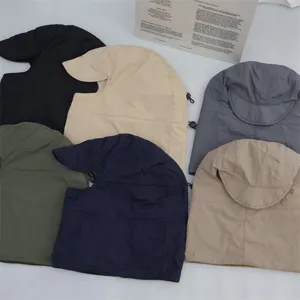 Multi-color winter outdoor windproof warm balaclava hat with visor, detailed flat lay display.