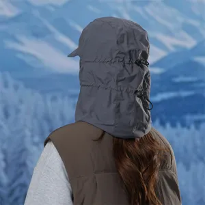 Women winter outdoor windproof waterproof warm hat scarf 2-in-1 short brim cap detail view