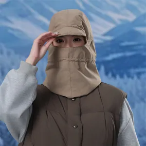 Windproof winter outdoor cycling cap with face mask and short brim for warm protection.