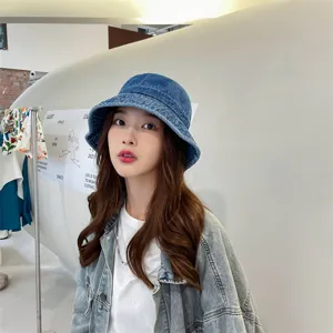 Κομψό τζιν καπέλο bucket για γυναίκες, casual streetwear καπέλο για φθινόπωρο και χειμώνα.