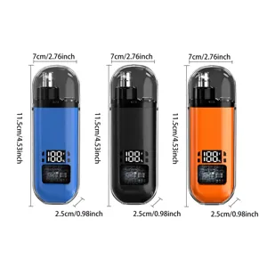 Detail view of electric nose hair trimmer with digital display, clear cap and compact size.