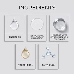 Dettaglio ingredienti lucidalabbra che mostra i componenti idratanti e nutrienti chiave.