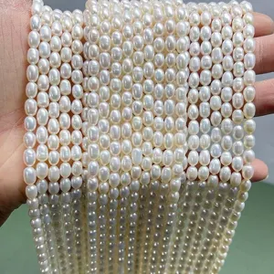 Macro detail of 5mm high-luster natural freshwater rice pearls with micro-threads