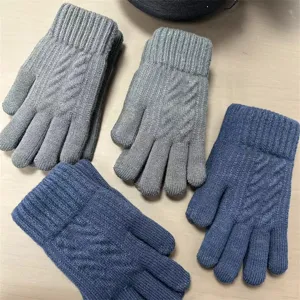 Detailed close-up of winter warm knit gloves showing soft wool texture and cable pattern.