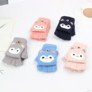 Guanti in Maglia Caldi Invernali per Bambini Gattini Mezza Dito Animali Cartoni Animati per Ragazzi e Ragazze