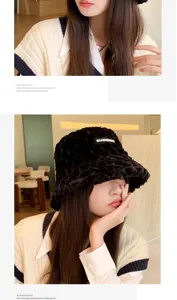 Winter warm plush bucket hat for women, thick fuzzy faux mink fisherman cap, casual fashion.