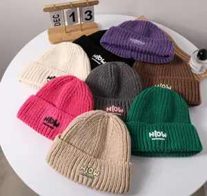 Dikke warme winter gebreide muts voor dames en heren, casual effen wol mutsen te koop.