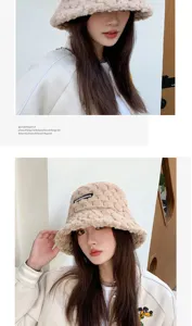 Women winter warm fluffy bucket hat thick plush mink cashmere fisherman cap trendy