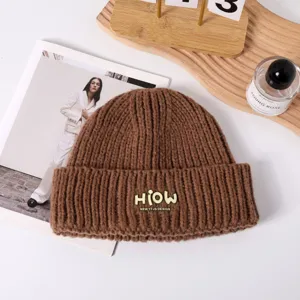 Bruine gebreide muts voor dames winter warm dik geribbelde manchet hoed casual stijlvol hoofdbedekking