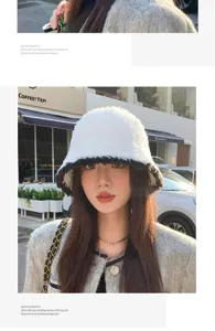 Chapeau bob en peluche d'hiver pour femmes, bonnet de pêcheur bicolore chaud style urbain