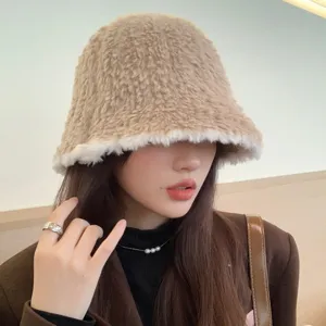 Chapeau bob en peluche automne hiver femme chaud couleur contrastée mode décontracté
