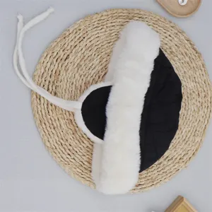 Winter warm trapper hat for men and women, windproof black and white plush bomber cap.