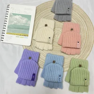 Women winter warm convertible half finger knitted gloves, touch screen warm thick design.