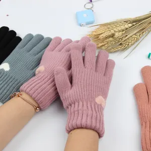 Women winter warm knitted gloves, thick double layer fleece lined design for cold weather outdoor sports.