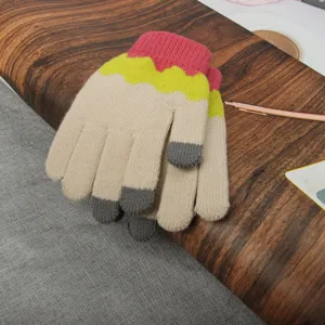 Damen Winter warme Strick Touchscreen Handschuhe bunte stilvolle Wollhandschuhe