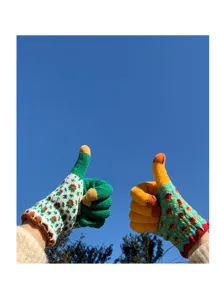 Femmes hiver gants tricotés tactile thermique cinq doigts style rétro chaud cyclisme
