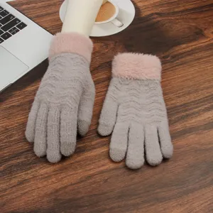 Women winter warm knit gloves with plush cuffs touchscreen thermal winter gloves for outdoor daily wear