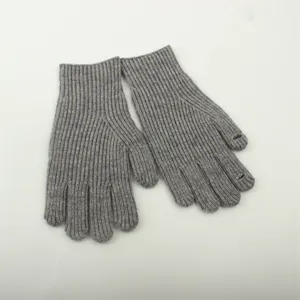 Grey knitted gloves for women, warm winter fingerless mittens with finger cutout design.