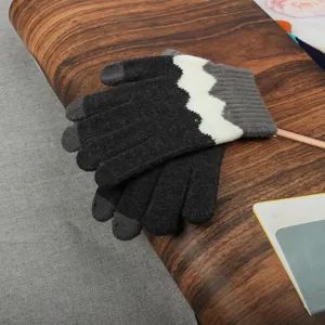Damen Winter warm Strickhandschuhe Touchscreen thermisch schwarz weiß wellenmuster