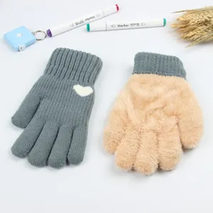 Thickened winter warm women knitted gloves with cute heart pattern and soft plush fleece lining.