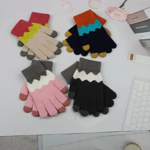 Damen Winter Strick Touchscreen Handschuhe, warme dicke Wollhandschuhe mit Wellenmuster.