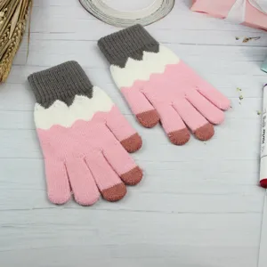 Damen Winter warm gestrickte Handschuhe Touchscreen süße rosa Wellenmuster stylische Handschuhe