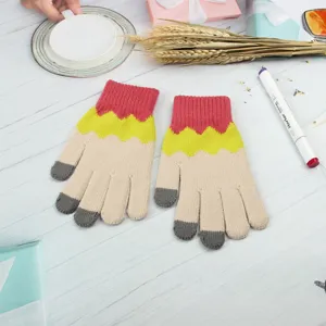 Damen farbblockierte Strickhandschuhe mit Touchscreen-Fingerspitzen fuer den kalten Winter.